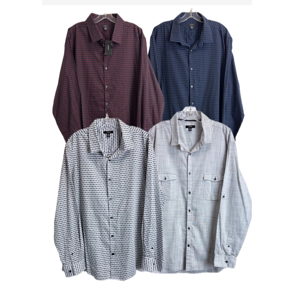 Lot of 4 Alfani Mens Button Down Shirts Gingham Plaid Grey Red Blue XXL